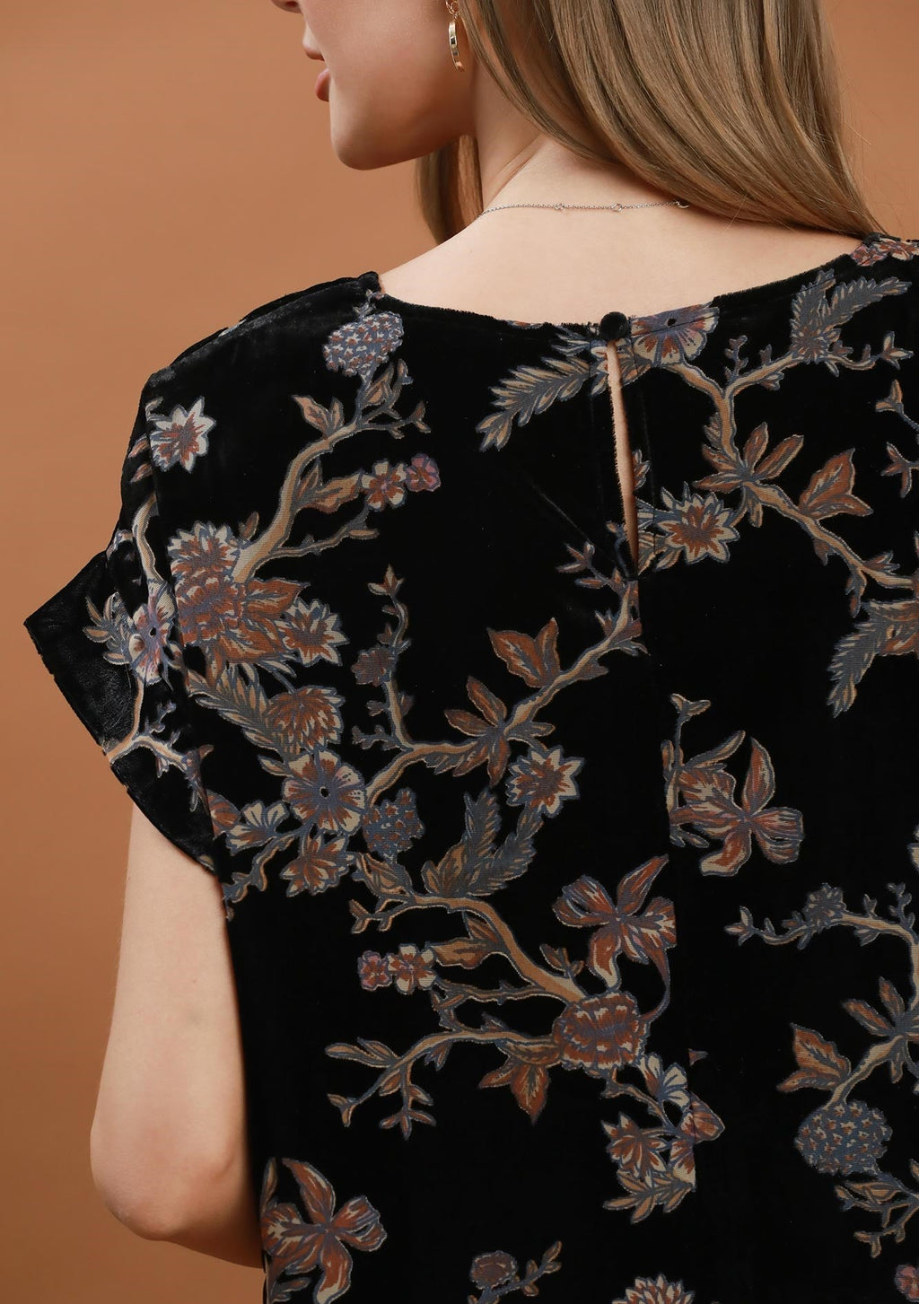 Black Floral Velvet Top