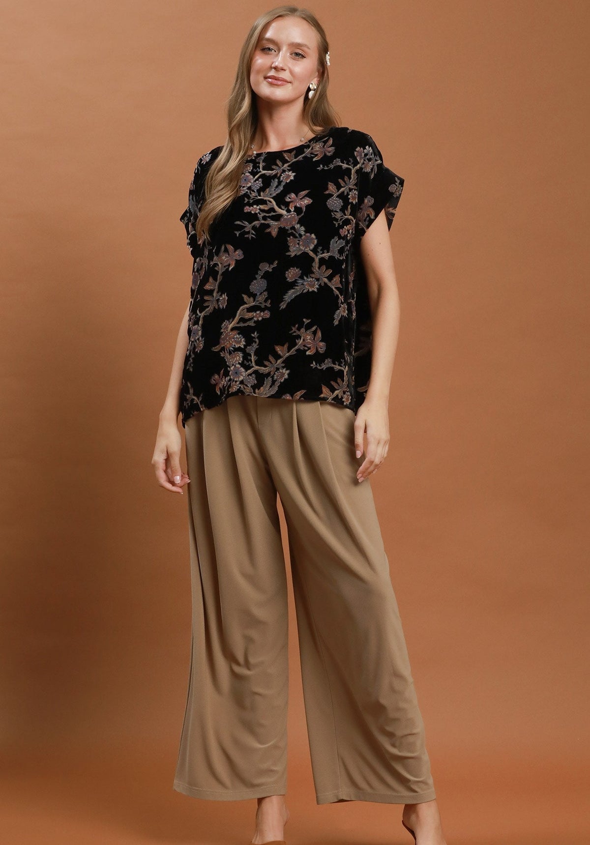 Black Floral Velvet Top