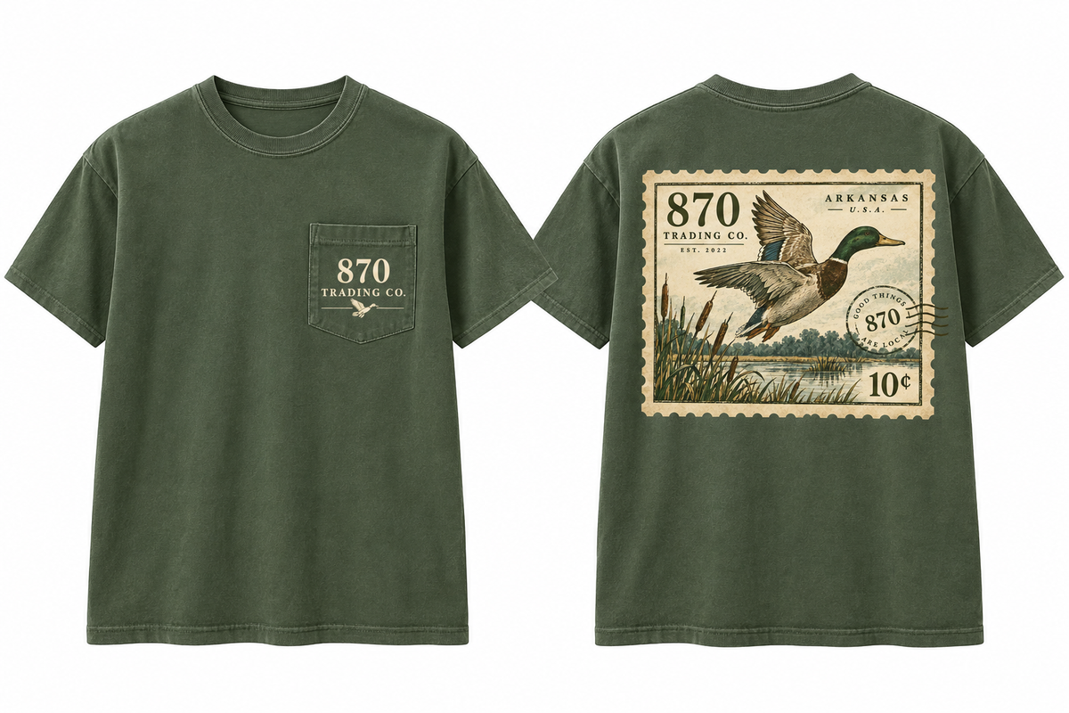 870 Collection- Vintage Mallard Stamp Adult Comfort Color Pocket Tee PREORDER